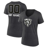 Chicago Bears Women's Personalized Name & Number Monochrome V-Neck Long Sleeve T-Shirt - Charcoal T-shirts