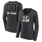 Cincinnati Bengals Women's Personalized Name & Number Monochrome V-neck T-Shirt - Charcoal T-shirts