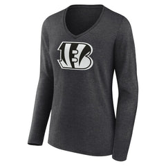 Cincinnati Bengals Women's Personalized Name & Number Monochrome V-neck T-Shirt - Charcoal T-shirts