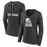 Cleveland Browns Women's Personalized Name & Number Monochrome V-neck T-Shirt - Charcoal T-shirts