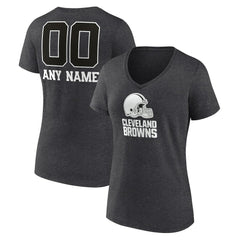 Cleveland Browns Women's Personalized Name & Number Monochrome V-Neck Long Sleeve T-Shirt - Charcoal T-shirts