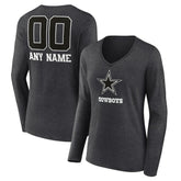 Dallas Cowboys Women's Personalized Name & Number Monochrome V-neck T-Shirt - Charcoal T-shirts