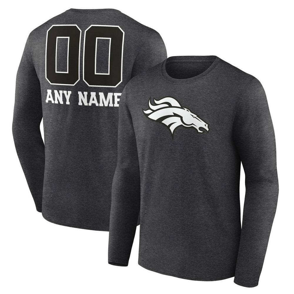 Denver Broncos Personalized Name & Number Monochrome Long Sleeve T-Shirt - Charcoal T-shirts