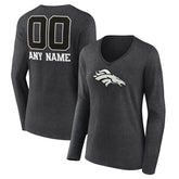 Denver Broncos Women's Personalized Name & Number Monochrome V-neck T-Shirt - Charcoal T-shirts