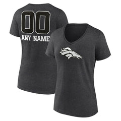 Denver Broncos Women's Personalized Name & Number Monochrome V-Neck Long Sleeve T-Shirt - Charcoal T-shirts