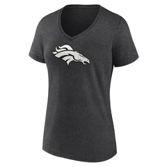 Denver Broncos Women's Personalized Name & Number Monochrome V-Neck Long Sleeve T-Shirt - Charcoal T-shirts
