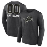 Detroit Lions Personalized Name & Number Monochrome Long Sleeve T-Shirt - Charcoal T-shirts