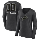 Detroit Lions Women's Personalized Name & Number Monochrome V-neck T-Shirt - Charcoal T-shirts