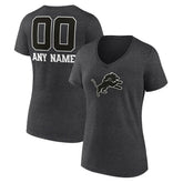 Detroit Lions Women's Personalized Name & Number Monochrome V-Neck Long Sleeve T-Shirt - Charcoal T-shirts