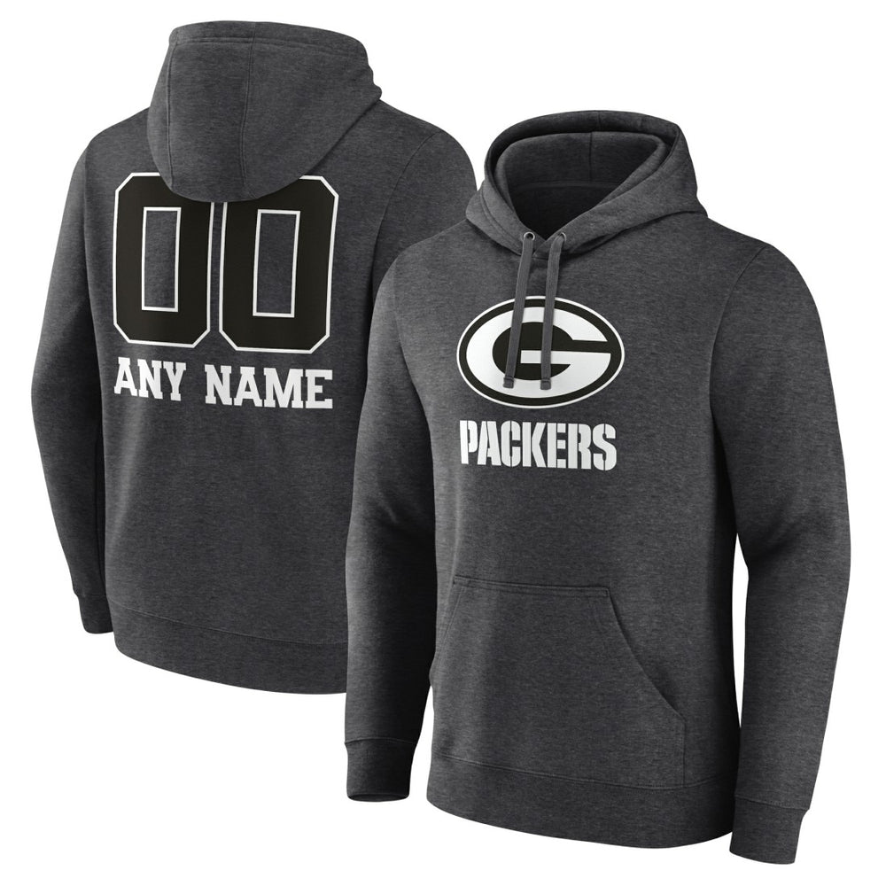 Green Bay Packers Personalized Name & Number Monochrome Pullover Hoodie - Charcoal Hoodies