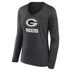 Green Bay Packers Women's Personalized Name & Number Monochrome V-neck T-Shirt - Charcoal T-shirts