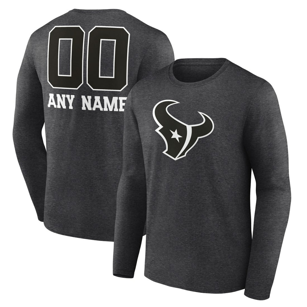 Houston Texans Personalized Name & Number Monochrome Long Sleeve T-Shirt - Charcoal T-shirts