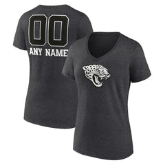 Jacksonville Jaguars Women's Personalized Name & Number Monochrome V-Neck Long Sleeve T-Shirt - Charcoal T-shirts
