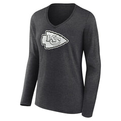 Kansas City Chiefs Women's Personalized Name & Number Monochrome V-neck T-Shirt - Charcoal T-shirts