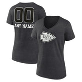Kansas City Chiefs Women's Personalized Name & Number Monochrome V-Neck Long Sleeve T-Shirt - Charcoal T-shirts