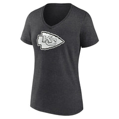 Kansas City Chiefs Women's Personalized Name & Number Monochrome V-Neck Long Sleeve T-Shirt - Charcoal T-shirts