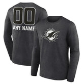 Miami Dolphins Personalized Name & Number Monochrome Long Sleeve T-Shirt - Charcoal T-shirts