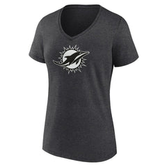 Miami Dolphins Women's Personalized Name & Number Monochrome V-Neck Long Sleeve T-Shirt - Charcoal T-shirts