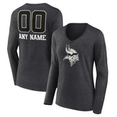 Minnesota Vikings Women's Personalized Name & Number Monochrome V-neck T-Shirt - Charcoal T-shirts