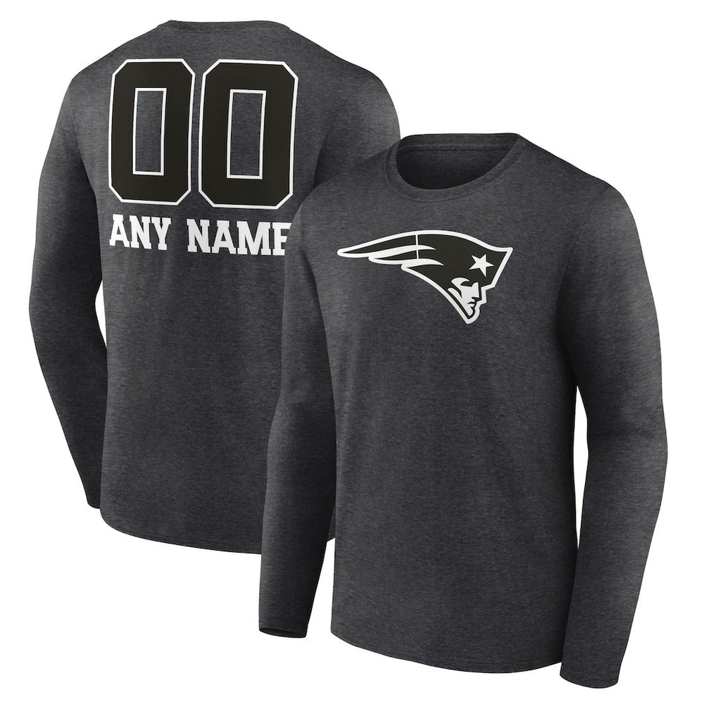 New England Patriots Personalized Name & Number Monochrome Long Sleeve T-Shirt - Charcoal T-shirts
