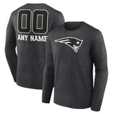 New England Patriots Personalized Name & Number Monochrome Long Sleeve T-Shirt - Charcoal T-shirts