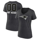 New England Patriots Women's Personalized Name & Number Monochrome V-Neck Long Sleeve T-Shirt - Charcoal T-shirts