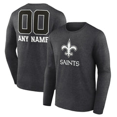 New Orleans Saints Personalized Name & Number Monochrome Long Sleeve T-Shirt - Charcoal T-shirts