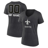 New Orleans Saints Women's Personalized Name & Number Monochrome V-Neck Long Sleeve T-Shirt - Charcoal T-shirts