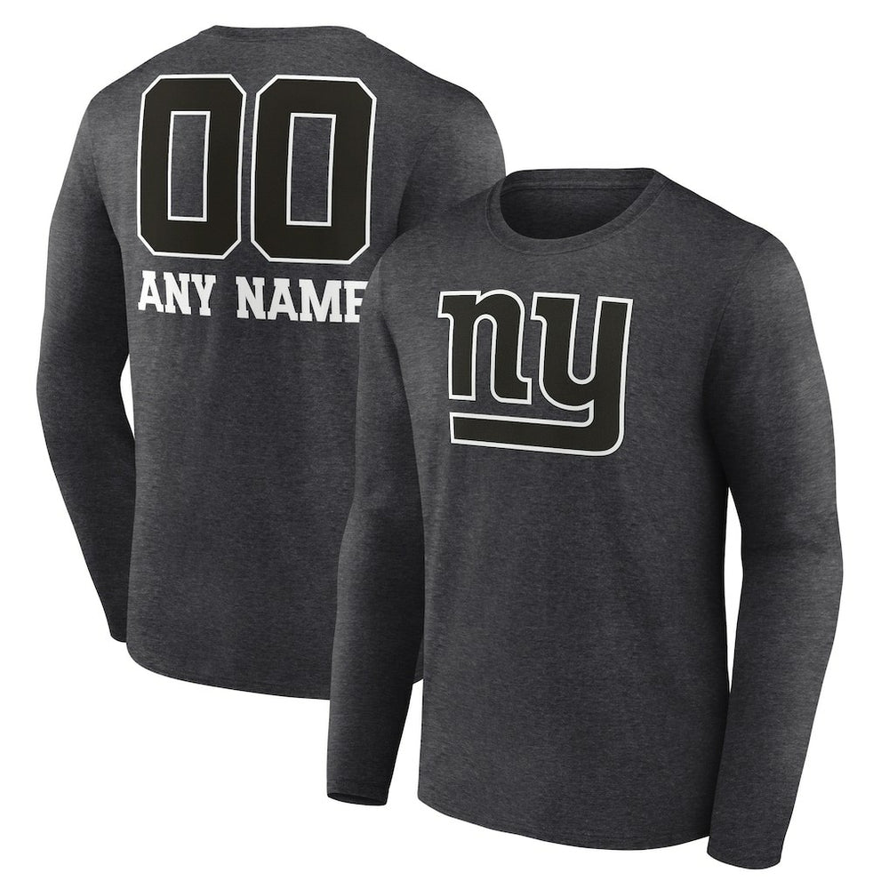 New York Giants Personalized Name & Number Monochrome Long Sleeve T-Shirt - Charcoal T-shirts