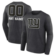 New York Giants Personalized Name & Number Monochrome Long Sleeve T-Shirt - Charcoal T-shirts