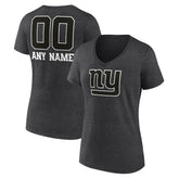 New York Giants Women's Personalized Name & Number Monochrome V-Neck Long Sleeve T-Shirt - Charcoal T-shirts