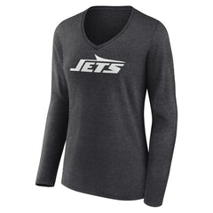 New York Jets Women's Personalized Name & Number Monochrome V-neck T-Shirt - Charcoal T-shirts