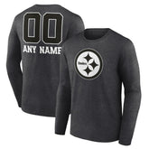 Pittsburgh Steelers Personalized Name & Number Monochrome Long Sleeve T-Shirt - Charcoal T-shirts
