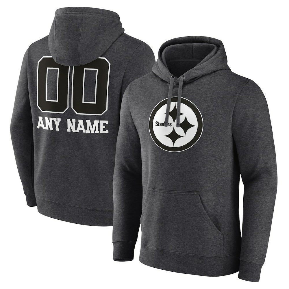 Pittsburgh Steelers Personalized Name & Number Monochrome Pullover Hoodie - Charcoal Hoodies