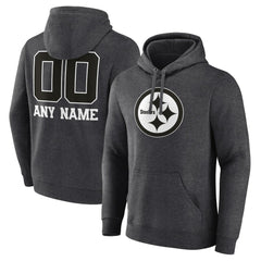 Pittsburgh Steelers Personalized Name & Number Monochrome Pullover Hoodie - Charcoal Hoodies