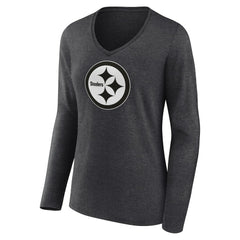 Pittsburgh Steelers Women's Personalized Name & Number Monochrome V-neck T-Shirt - Charcoal T-shirts