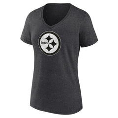 Pittsburgh Steelers Women's Personalized Name & Number Monochrome V-Neck Long Sleeve T-Shirt - Charcoal T-shirts