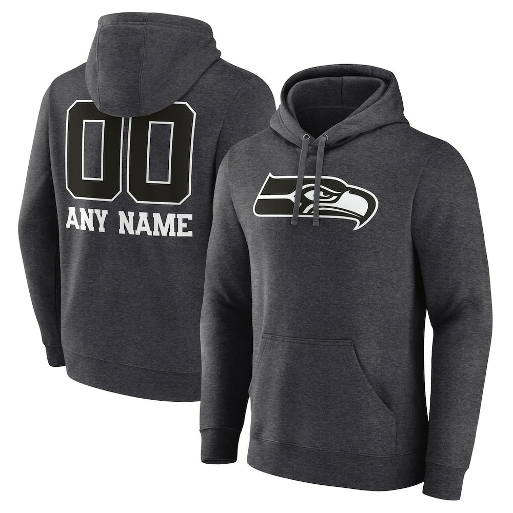 Seattle Seahawks Personalized Name & Number Monochrome Pullover Hoodie - Charcoal Hoodies