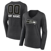 Seattle Seahawks Women's Personalized Name & Number Monochrome V-neck T-Shirt - Charcoal T-shirts