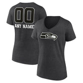 Seattle Seahawks Women's Personalized Name & Number Monochrome V-Neck Long Sleeve T-Shirt - Charcoal T-shirts