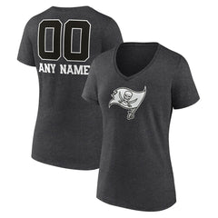 Tampa Bay Buccaneers Women's Personalized Name & Number Monochrome V-Neck Long Sleeve T-Shirt - Charcoal T-shirts