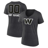 Washington Commanders Women's Personalized Name & Number Monochrome V-Neck Long Sleeve T-Shirt - Charcoal T-shirts