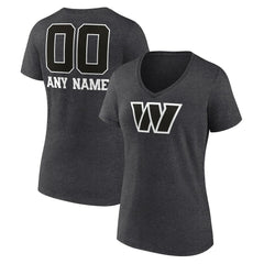Washington Commanders Women's Personalized Name & Number Monochrome V-Neck Long Sleeve T-Shirt - Charcoal T-shirts