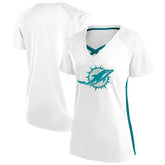 Miami Dolphins Women's Plus Size Glitter Lace-Up V- Neck T-Shirt - Neck T-Shirt - White T-shirts