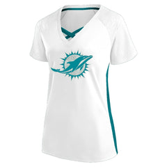 Miami Dolphins Women's Plus Size Glitter Lace-Up V- Neck T-Shirt - Neck T-Shirt - White T-shirts