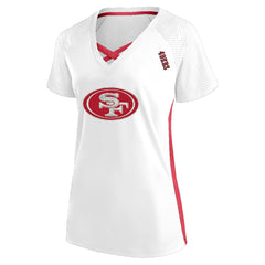 San Francisco 49ers Women's Plus Size Glitter Lace-Up V- Neck T-Shirt - Neck T-Shirt - White T-shirts