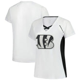 Cincinnati Bengals Women's Plus Size Glitter Lace-Up V- Neck T-Shirt - Neck T-Shirt - White T-shirts