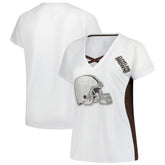 Cleveland Browns Women's Plus Size Glitter Lace-Up V- Neck T-Shirt - Neck T-Shirt - White T-shirts