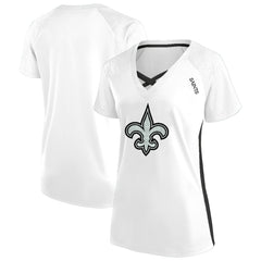 New Orleans Saints Women's Plus Size Glitter Lace-Up V- Neck T-Shirt - Neck T-Shirt - White T-shirts