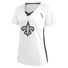 New Orleans Saints Women's Plus Size Glitter Lace-Up V- Neck T-Shirt - Neck T-Shirt - White T-shirts